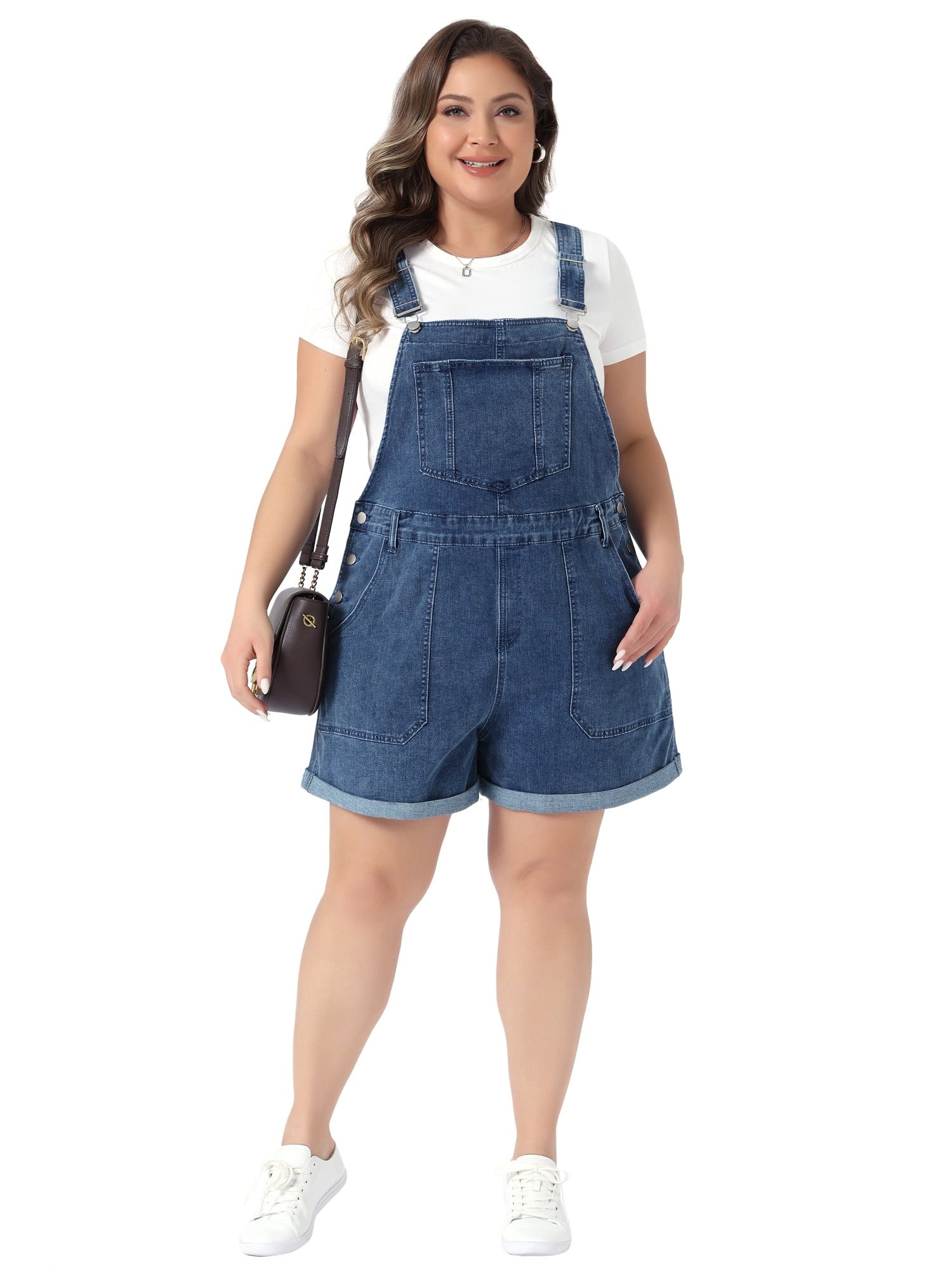 DARING DIVA Women's Plus Denim Overall Adjustable Straps Shorts 4X Gray Blue