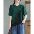 thumbnail image 2 of Women's Short Sleeve Crewneck Oversized Patchwork with Pocket T-Shirts Blouse GA2646 Green, 2 of 2