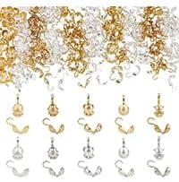 200pcs 10 Styles Brass Bead Tips Crimp Beads Kit for Jewelry Making Knot Cover Crimp Bead Covers Calotte Ends Clamshell Knot Cover for Bracelets Necklaces Making Mixed Color