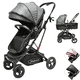 thumbnail image 1 of Carriola para Bebé con Asiento Reversible Convertible a Bambineto Ruedas de Goma Plegable Cinturón de 5 Puntos - Gris, 1 of 7