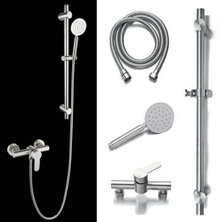 KUDOSALE Rain Shower System Adjustable Chrome Shower Slider Riser Rail Bar Kit Handheld Shower Head & Hose Holder Set
