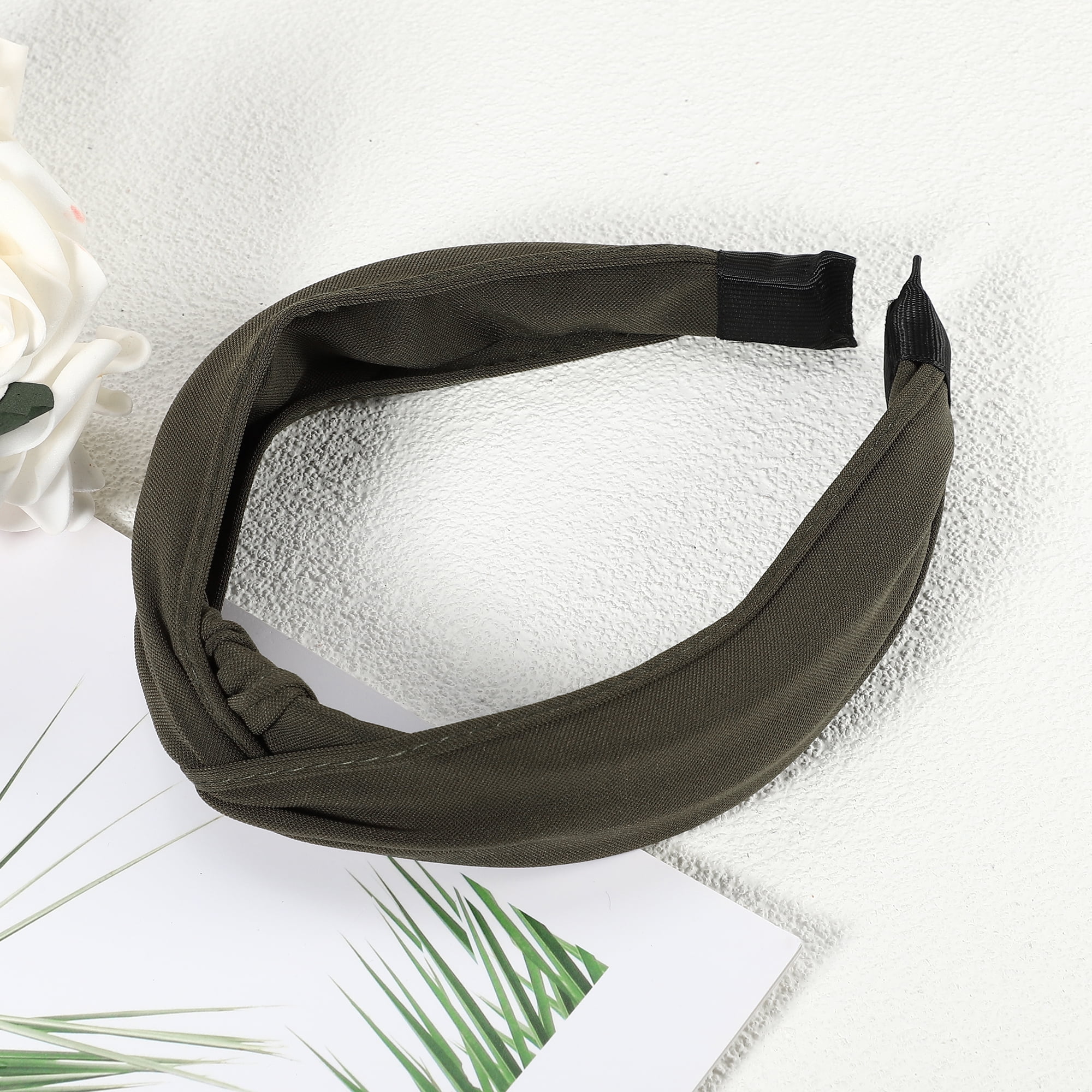 Unique Bargains Satin Knotted Headband Hairband for Women 1.2 Inch Wide Army Green