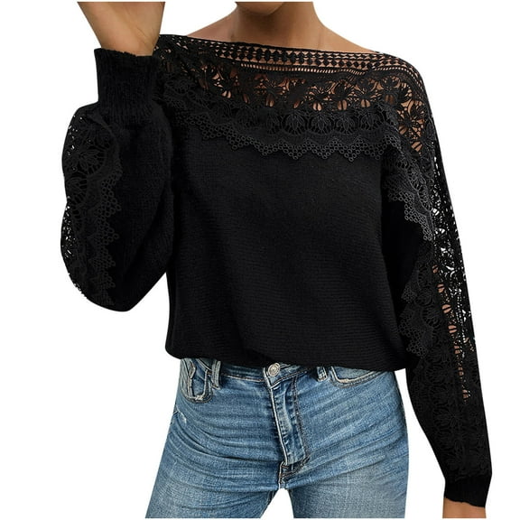 Lilgiuy Ladies Casual Solid Color V- Neck Loose Knit Sweater Tops Black Fall Fashion 2022 Spring Winter