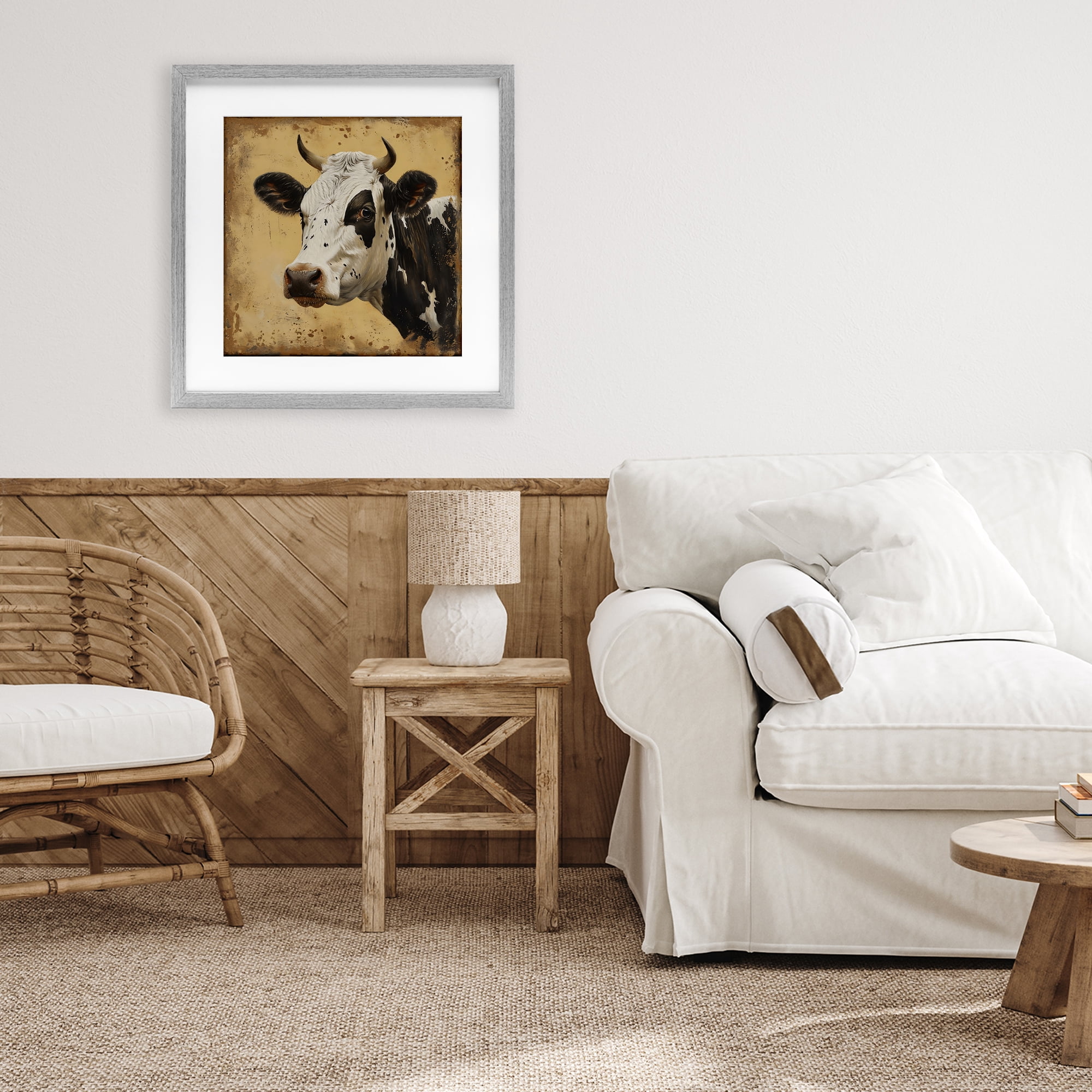 Stupell Industries Spotted Brown Cow Portrait Gray Framed Print Under Glass, design by Creative Studio