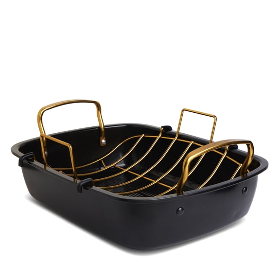 Thyme & Table Carbon Steel Roasting Pan with Removable Rack, Black