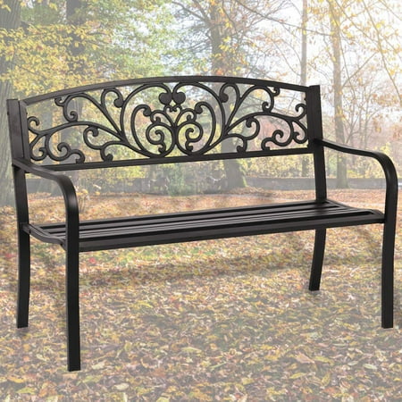 Seville Storage Deck Bench - Patio Park Garden Bench Porch Path Chair Outdoor Deck Steel Frame