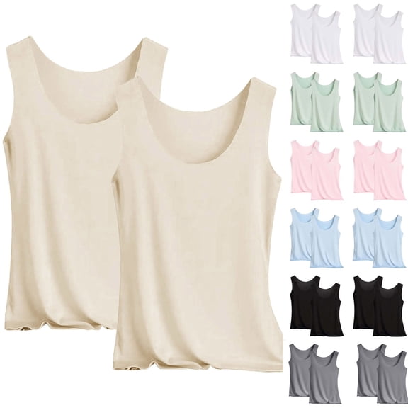 Cotton Tank Tops for Women, Laser Cut Basic Scoop Neck Camisole Undershirt with Built-In Support and Wide U-Neck Black L