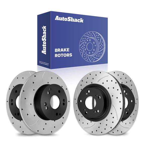 AutoShack Front & Rear Drilled & Slotted Brake Rotors | Replacement for 2002-2006 Acura RSX 2.0L FWD | E-Coated | 4-PC Set | ShadowGuard