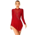 thumbnail image 6 of iiniim Women's Figure Ice Skating Long Sleeve Shiny Rhinestones Roller Skating Dress Burgundy XXL, 6 of 7