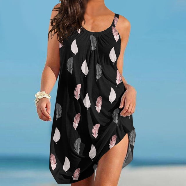 WILLBEST Vestidos Casuales Vestido de Playa Holgado con Dobladillo y Estampado de Dibujos Animados Lindo sin Mangas Sexy A La Moda para Mujer Chica