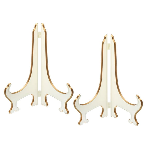 REGALWOVEN Acrylic Decorative Plate Stand Holder, 2 Pack Foldable Easel Frame Holder, White Gold