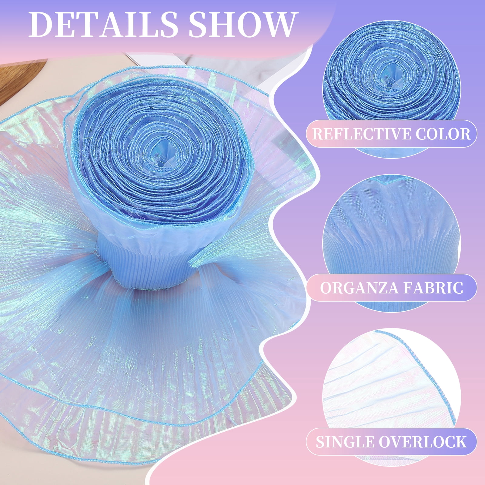 Ruffle Pleated Chiffon Trim, 25 Yards Retro Organza Fabric Trim Tulle Decorative Ruffle Lace Border for DIY Sewing Dress Bag Costume Trimming Craft Cake Decor, Sapphire Blue