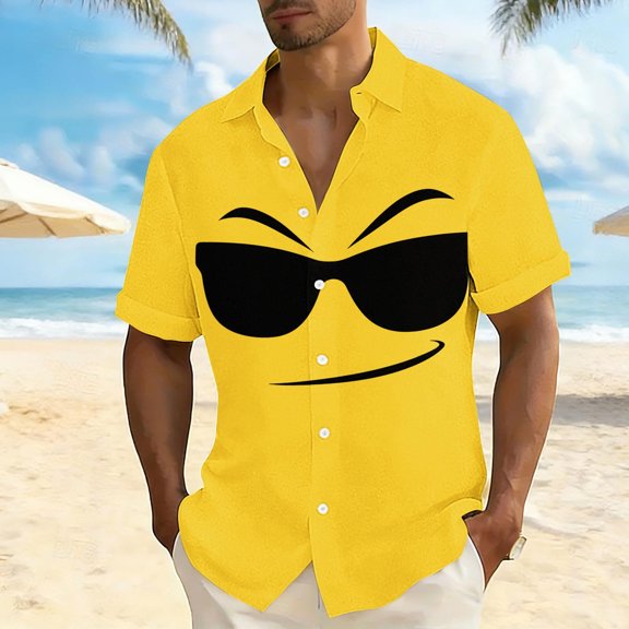 Maqroz Shirts for Men Short Playful Prints Top Short Sleeve Button Down Shirt Lightweight Funny Casual Loose Top for Summer
