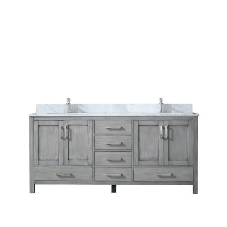 72 Double Vanity Distressed Grey White Carrera Marble Top 72 Double Vanity Distressed Grey White Carrera Marble Top Square Sinks And