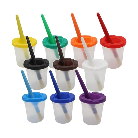 10pcs Paint Brushes and Paint Cups with Lids for Children Painting Toys