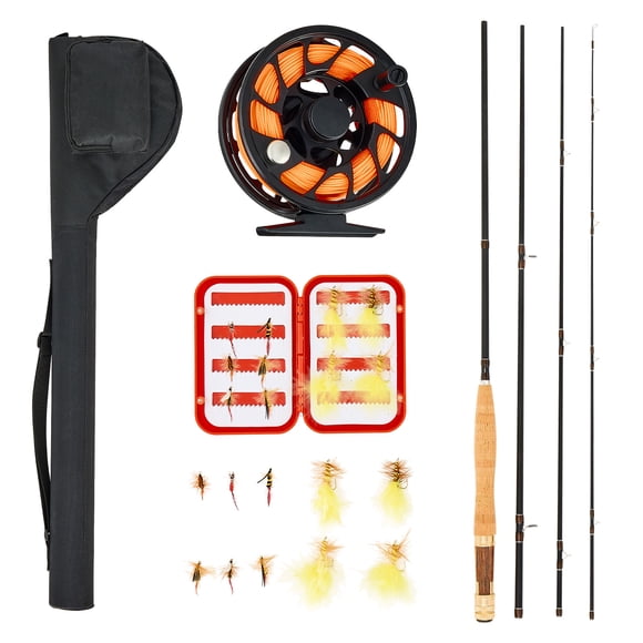 KFFKFF Fly Fishing Combo Kit, IM7 Carbon Fly Fishing Rod and Reel Combo, Starter Fly Rod and Reel Outfit with Rod Bag, Tackle Box, 6 Short-Tail & 4 Long-Tail Fly Hooks