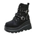 thumbnail image 2 of Tawop Womans Boots Ankle Thick Sole Lace Up Round Toe Winter Black Boots Combat, 2 of 9