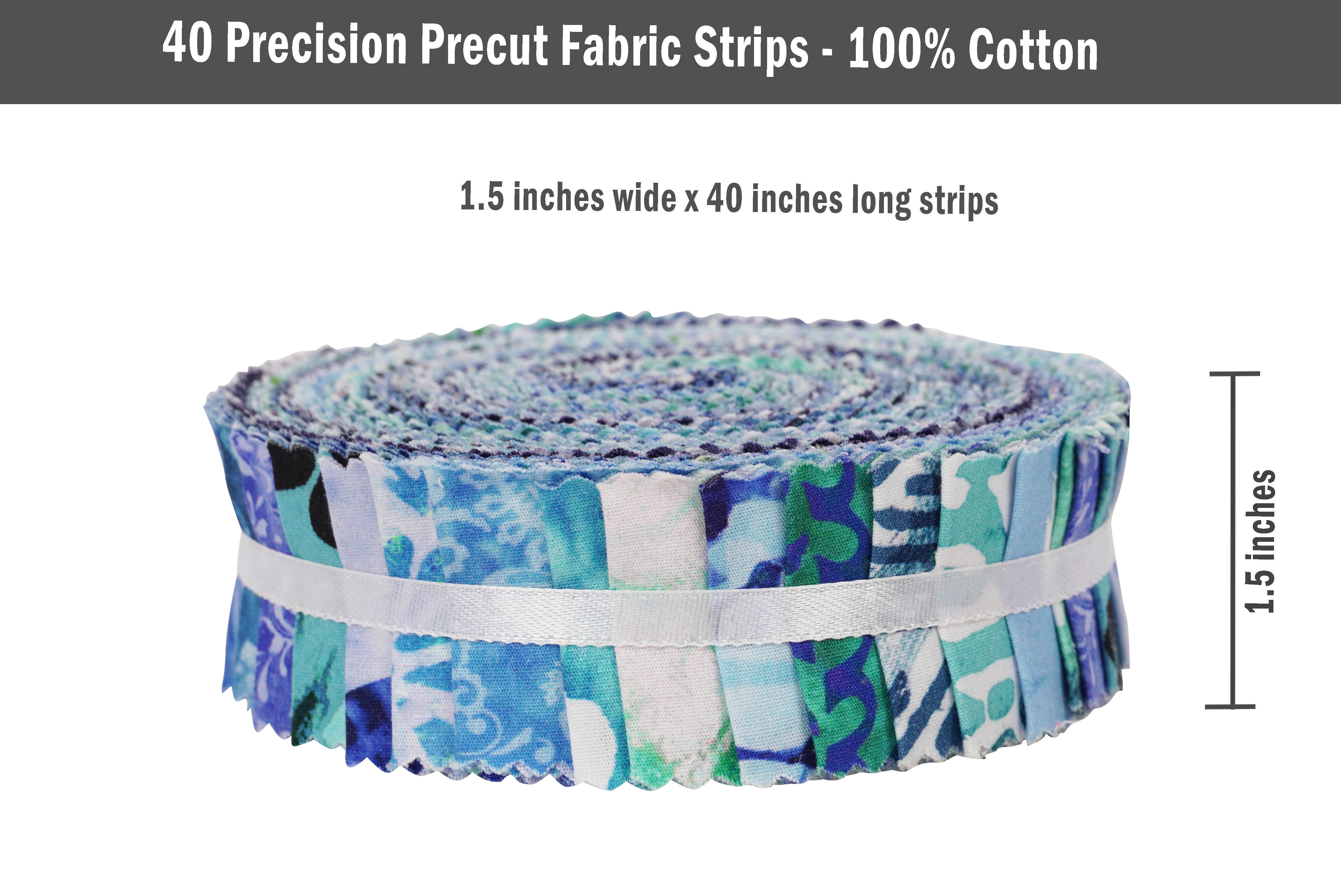 Soimoi 40Pcs Batik Print Precut Fabrics Strips Roll Up 1.5x42inches Cotton Jelly Rolls For Quilting - Sea Green & Blues