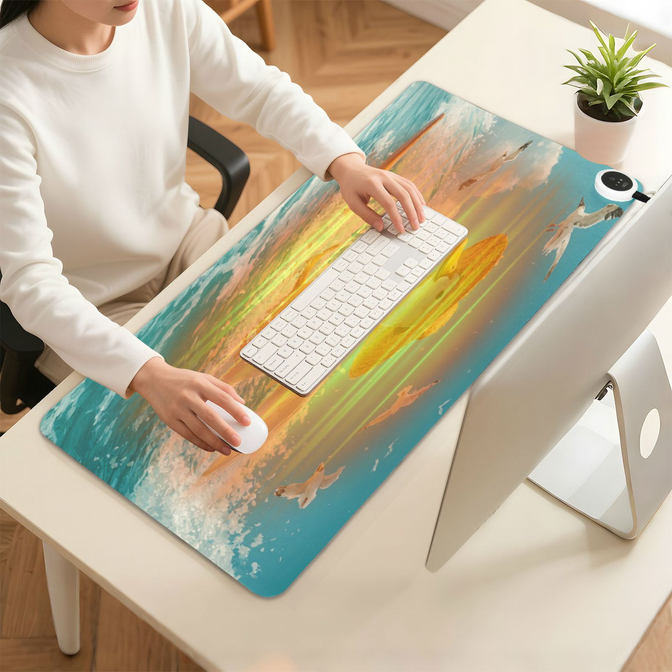 Wobogo White Duck Heated Mouse Pad Extra-Large Desk Mat With 3 Heating Levels and 3-hour Auto Shut-Off Protection Ideal for Computer Keyboards Home Office Hand-warming Essential 31.5in × 13in
