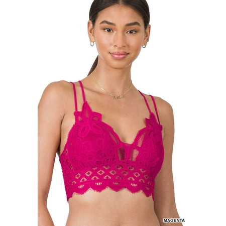 

TheLovely Women & Plus Crochet Sexy Lace Bralette Smocking Back Bra with Removable Bra Pads