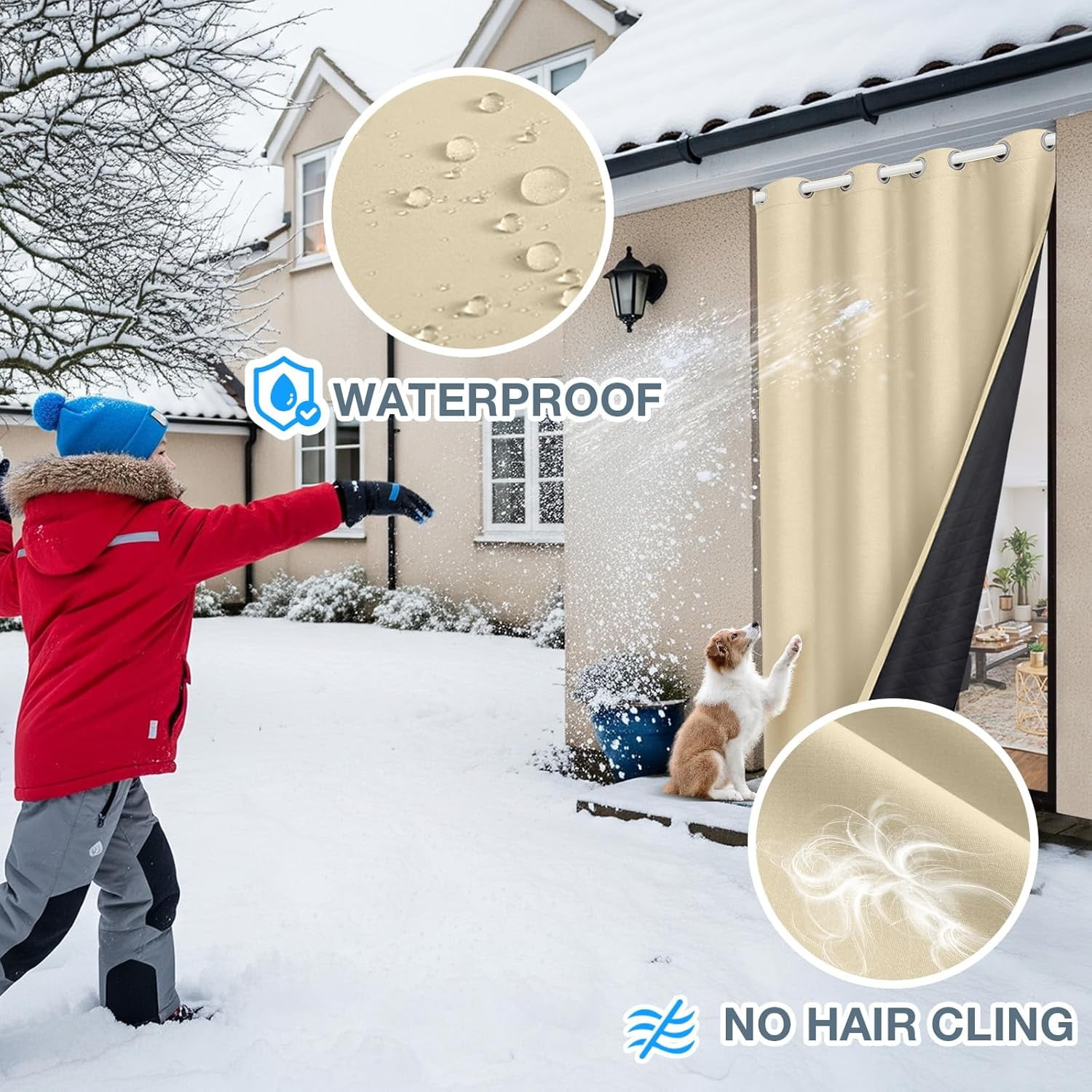 Qelus Thermal Insulated Outdoor Curtains for Winter, 52''x 96''Grommet Waterproof Quilted Blackout Curtains for Patio, Beige, 1 Panel