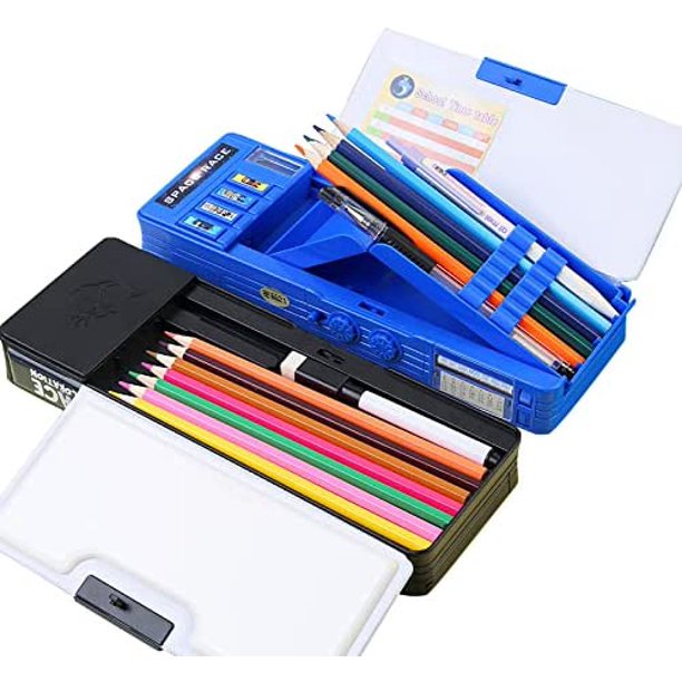 Multi function Pencil Box Case Magnetic Close Two Side Holder Pencil Case  Kids Boy Girl Gift School Stationery, Black - Walmart.com