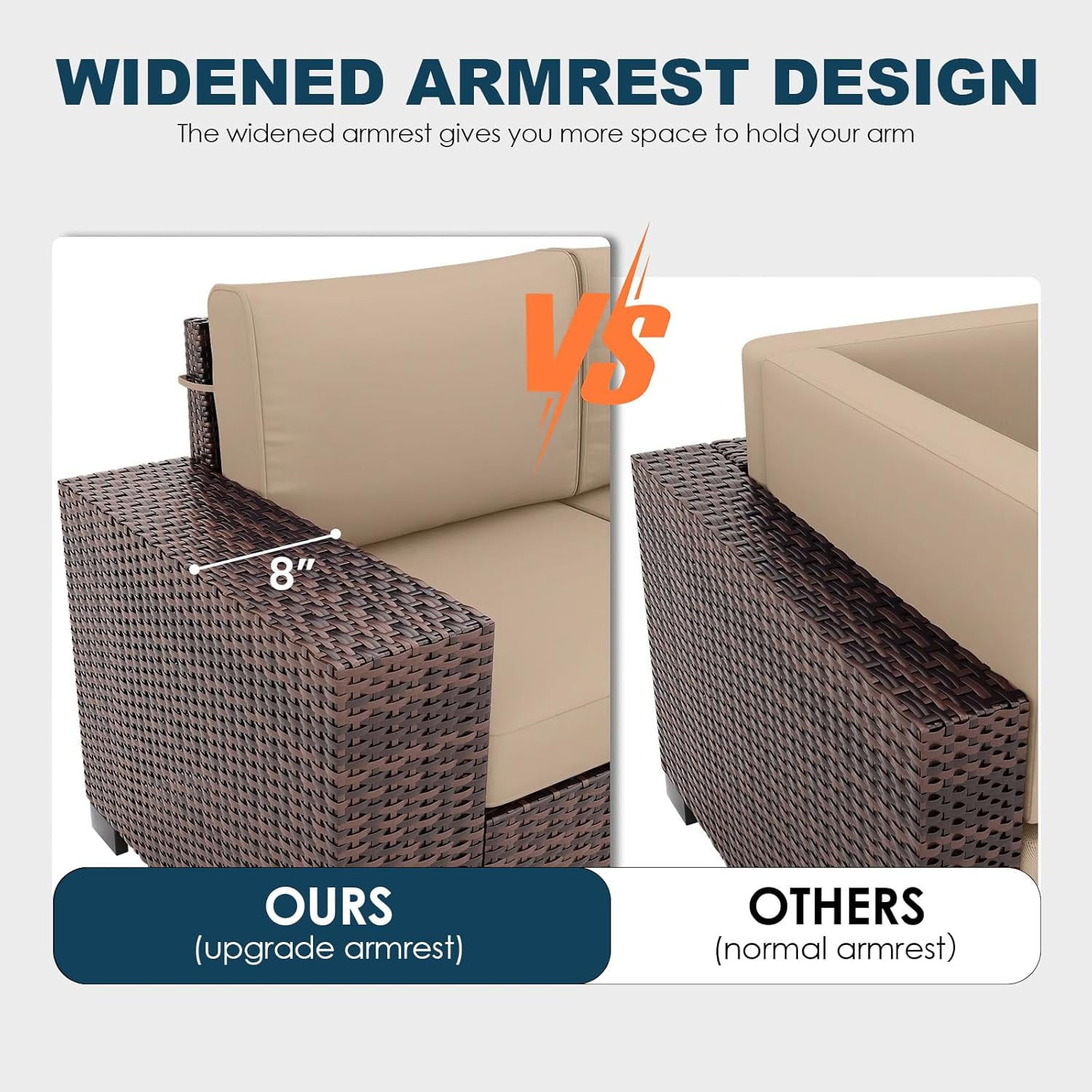 ELPOSUN Outdoor Sectional Furniture Set 6-Piece Brown Rattan Wicker Conversation Sofa Set with Glass Top Table,Beige Cushions