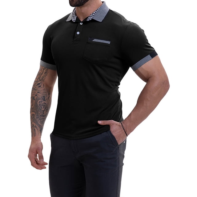 European Patchwork Button Collar Men Casual Loose Trend Business Sports Short Sleeved Shirt