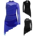 thumbnail image 3 of HULIJA Robe Justaucorps de Patinage Artistique Latine pour Enfants à Manches Simples avec Jupe en Maille et Strass pour Spectacles de Tango Bleu Royal 14, 3 of 4