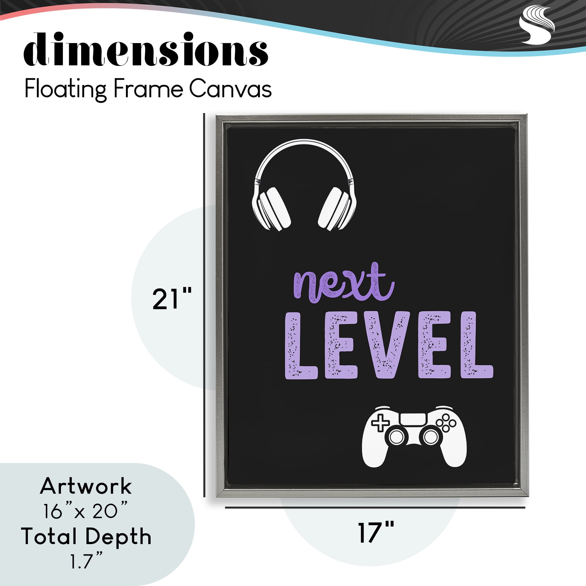 Next Level Headset & Controller Gray Framed Floater Canvas Wall Art, design by Christine Simpson Art