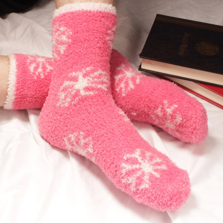 Women's Fuzzy Snowflake Socks - Cozy Warm Colorful Winter Snowflake House  Socks