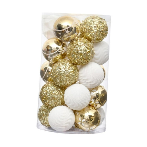 25 bolas navideñas para colgar en el árbol de Navidad, decoraciones navideñas novedosas. Oro blanco