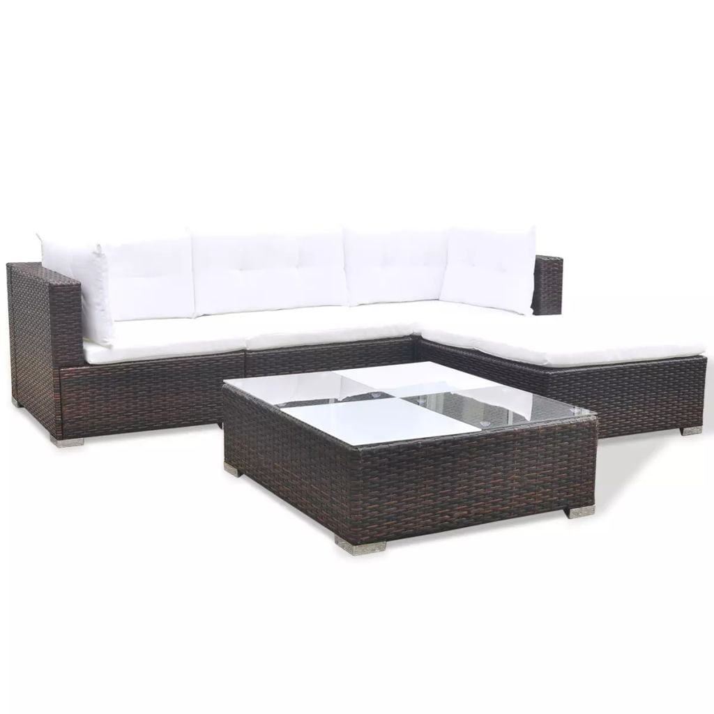 Kepooman Outdoor Patio Rattan Sectional Sofa Set with Cushion & Glass Table, Set of 5, Brown Kepooman Outdoor Patio Rattan Sectional Sofa Set with Cushion & Glass Table, Set of 5, Brown