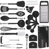 Kaluns 35 Pcs Cooking Utensils Set, Nonstick Heat Resistant Nylon & Stainless Steel Cooking Sets – Complete Kitchen Essentials & Kitchenware, Black
