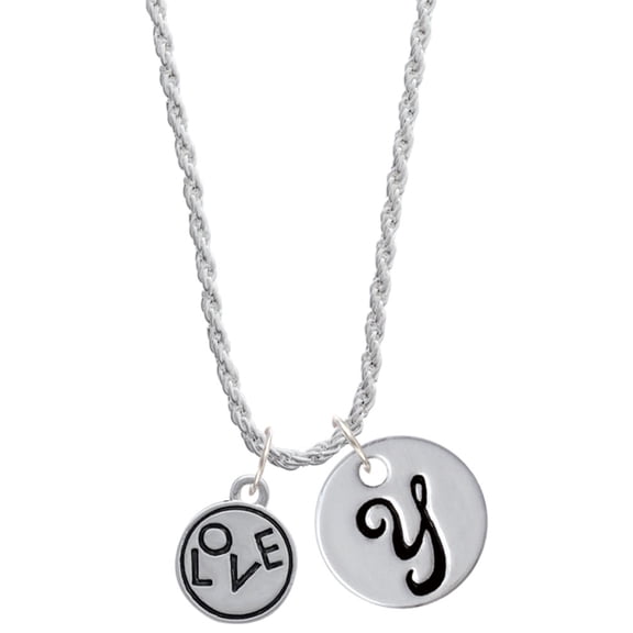 Delight Jewelry Silvertone Love in Circle Silvertone Script Initial Disc - Y - Charm Necklace, 20"+3"