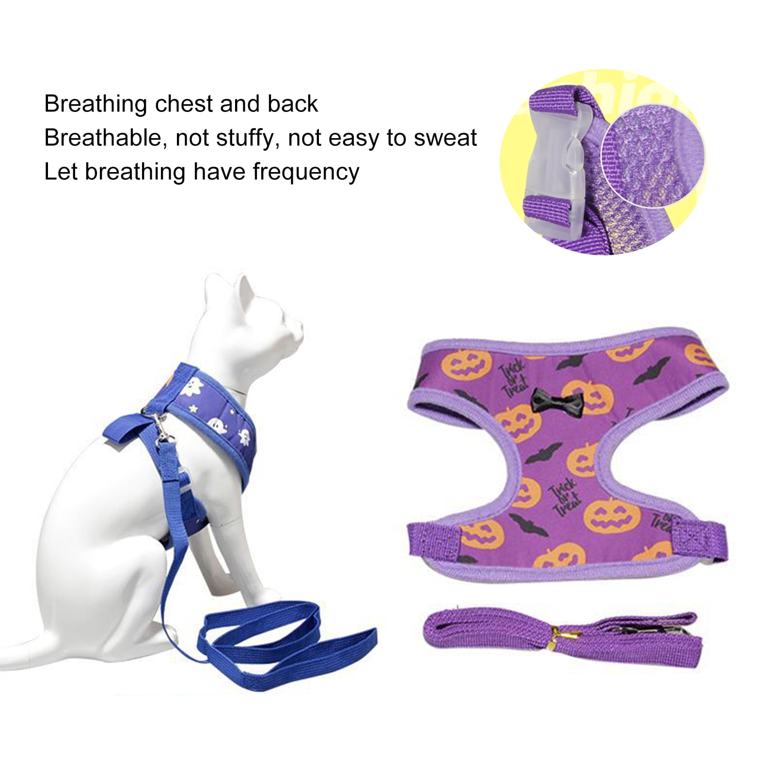 DOPI Pet Chest Strap Set Halloween Series Pattern Decorative Good Air Permeality Pet Cats Dogs Harness Traction Rope Kit for Festival