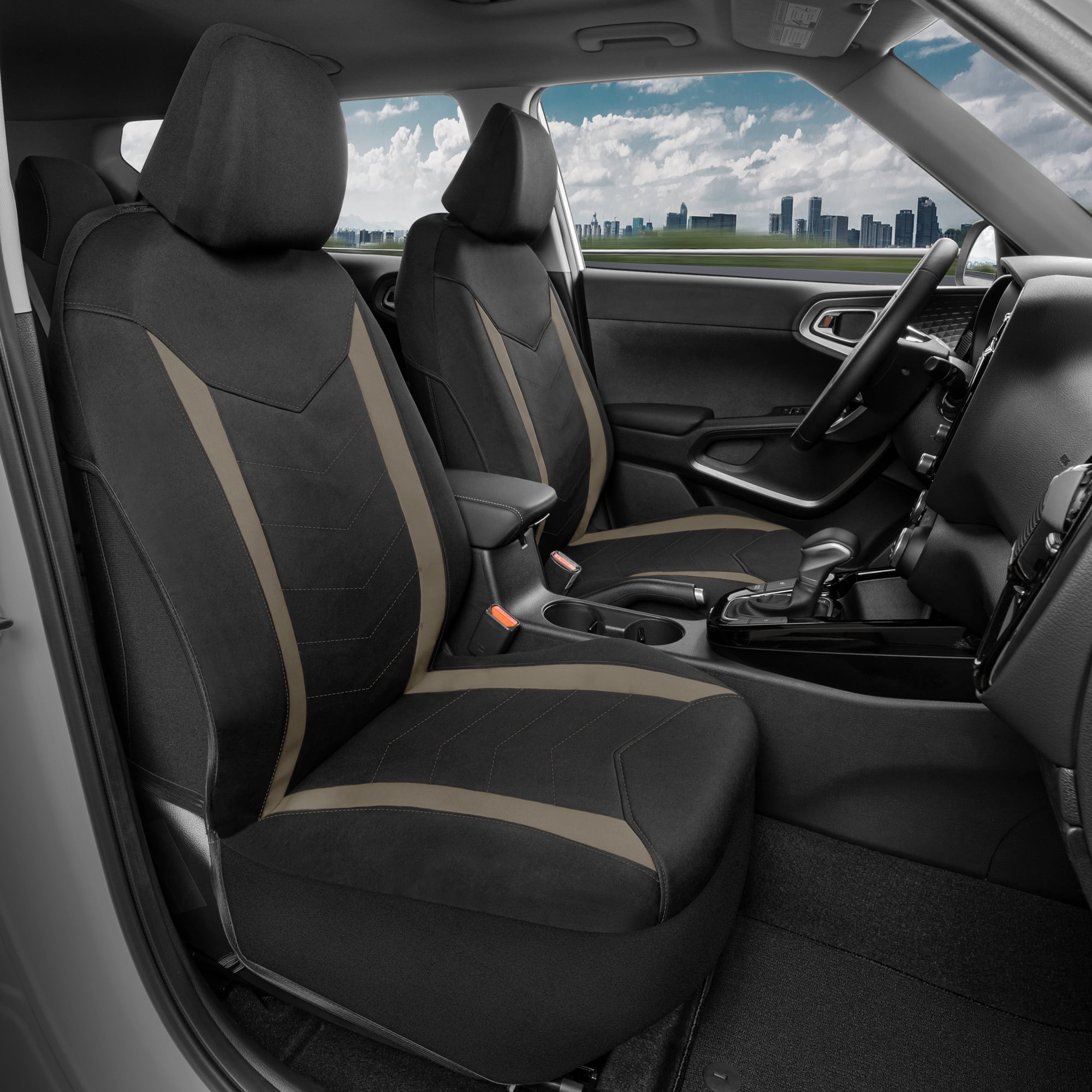 Motor Trend SpillGuard 2 Beige Seat Covers for Cars & Seat Covers for Trucks - Neoprene Lining Waterproof Car Seat Covers Front Seats Only - SUV Seat Covers Protector - Forros Para Asientos de Carro