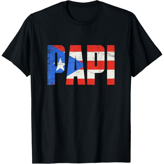 Mens Puerto Rico Papi, Puerto Rican Flag T-ShirtMen and women, Black T-shirt, size: Extra large