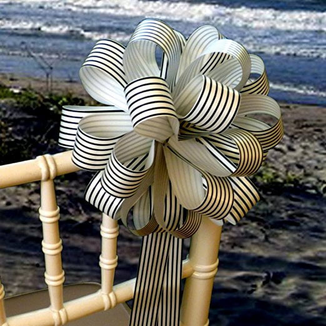 6 Pack Black & White Striped Bows For Wreaths - 8x12.5 Inch Ticking Fabric Bows For Christmas, Halloween, Crafts & Gifts