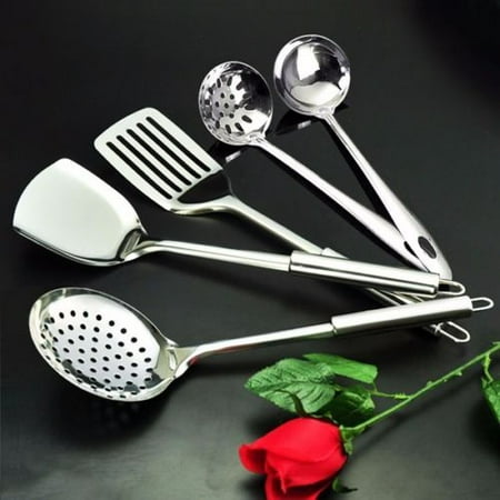 On Clearance 5 Piece Stainless Steel Utensil Set Kitchen Cooking Spoon Tools Skimmer