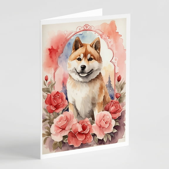 Akita Valentine Roses Greeting Cards Pack of 8 7 in x 5 in