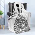 thumbnail image 4 of Black and White Soft Flannel Fleece Blanket, Madame Butterfly Black Chandelier Woman Silhouette Princess Wedding Gown, Cozy Plush for Indoor and Outdoor Use, 60" x 80", Black White, by Ambesonne, 4 of 5