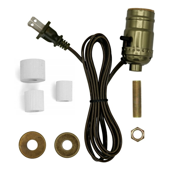 Creative Hobbies M995A-M38 Antique Brass Multi Size Lamp Wiring Kit for Wine, Oil, Liquor Bottle Lamp Conversion - Pre-Wired Ready to Use, DIY Lamp, Unique Side Exit Socket Cap No Drilling Required
