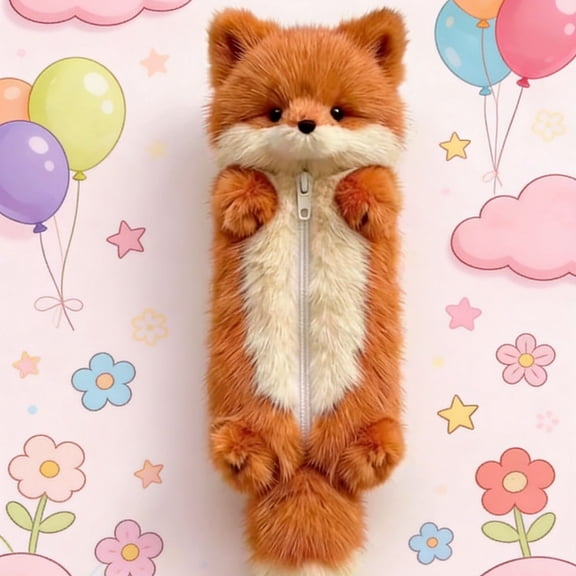 Elainilye Cute Fox Plush Pencil Case, Fluffy Animal Doll Pen Pouch Kawaii Stationery, Soft Furry Cosmetic Bag for Office, Home, Desk, Travel, Daily Organization, Storage, Gift, Makeup, Decor