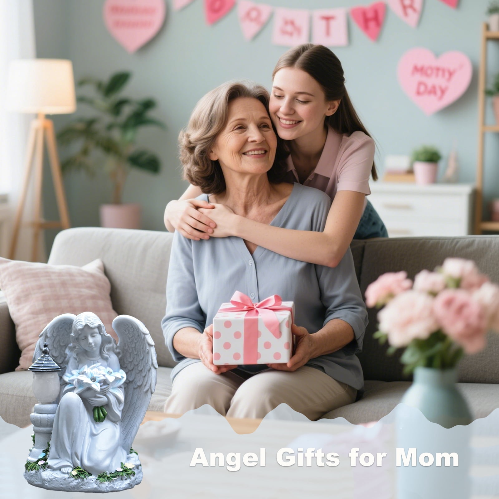 Solar Angel Garden Statue Outdoor, Praying Angel Statues Solar Figurine Lights Outdoor Waterproof, Resin Angel Sculpture for Garden Yard Lawn Grave Cemetery Decor, Angel Gift for Mom Grandma Women