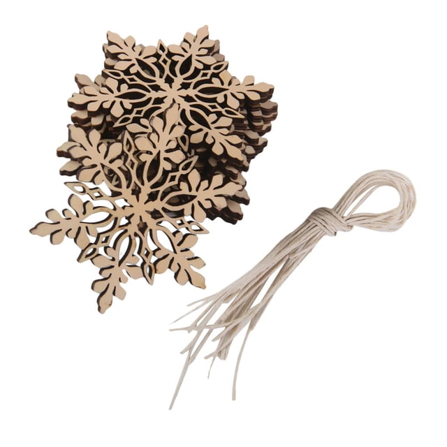 10 adornos de madera cortados con láser estilo shabby chic: Papá Noel y copos de nieve para decorar el árbol de Navidad. 3