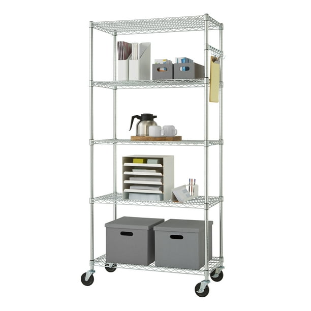 Trinity EcoStorage" 5Tier NSF 36" x 18" Wire Shelving Chrome