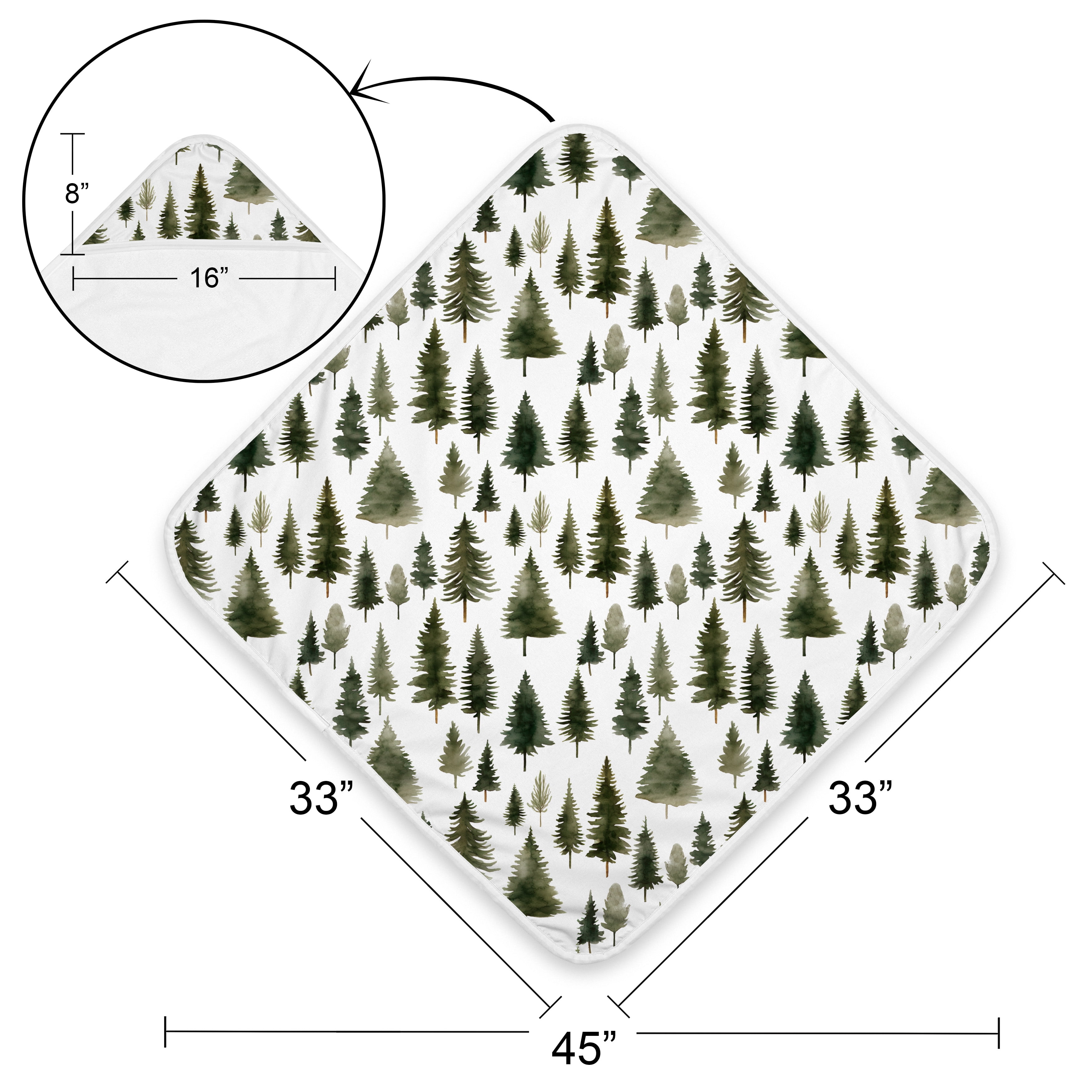 Sweet Jojo Designs Woodland Pine Tree Boy, Girl, Unisex/Gender Neutral Hooded Baby Towels - Toddler Bath Towel