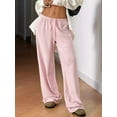 thumbnail image 5 of Women'S Drawstring Waist Straight Streetwear Wide Leg Sweatpants Casual Loose Baggy Long Summer Pants Pink XS, 5 of 7