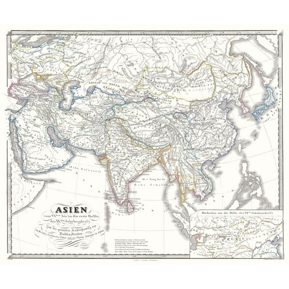 Historic Map - Asia 6th to 9th Century - Spruner 1855 - Vintage Wall Art